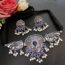 Vaamika Oxidized Plated Pota Stone Thread Peacock Choker Necklace Set