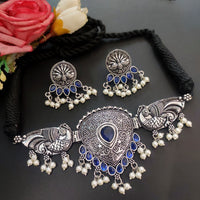 Vaamika Oxidized Plated Pota Stone Thread Peacock Choker Necklace Set
