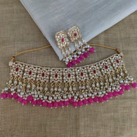 Vaamika Gold Plated Kundan Stone & Beads Necklace Set