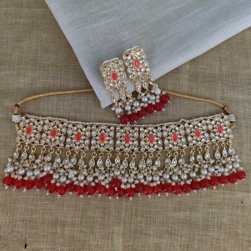 Vaamika Gold Plated Kundan Stone & Beads Necklace Set