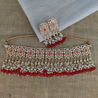 Vaamika Gold Plated Kundan Stone & Beads Necklace Set