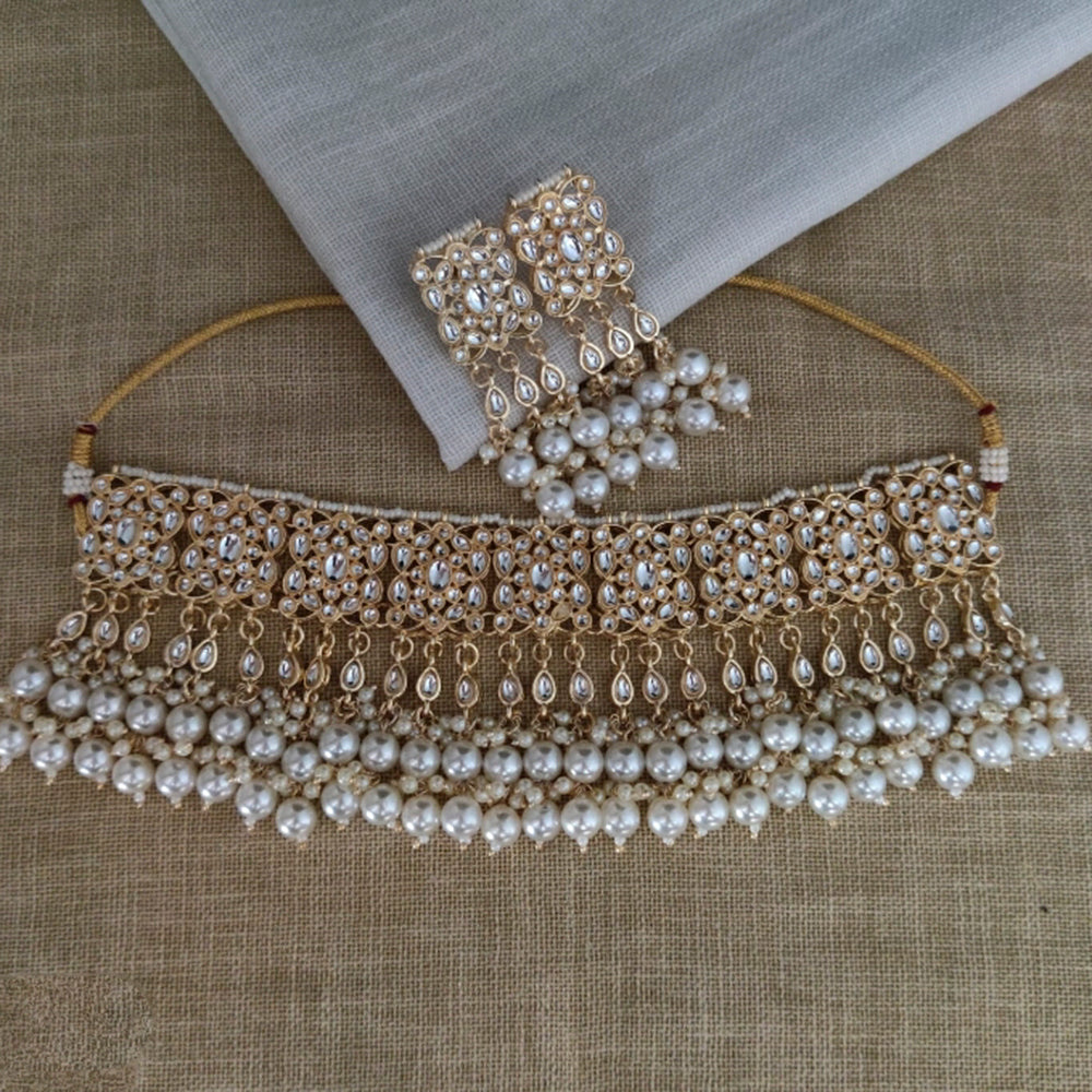 Vaamika Gold Plated Kundan Stone & Beads Necklace Set