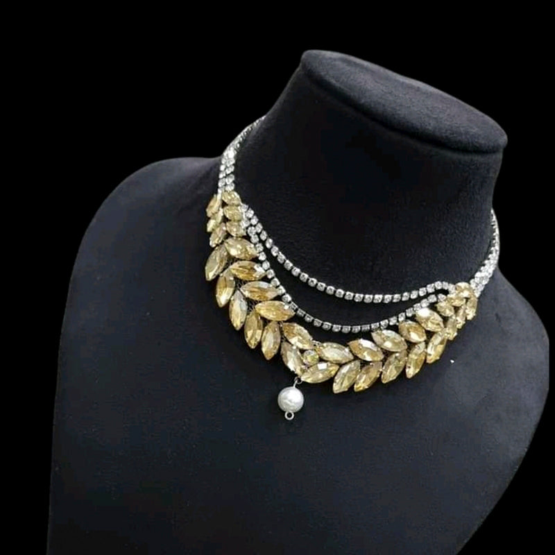 Vaamika Gold Plated Crystal & Kundan Stone Necklace Set