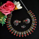 Vaamika Oxidised Plated Dual-Tone Stone Necklace set with Earrings and Nosepin