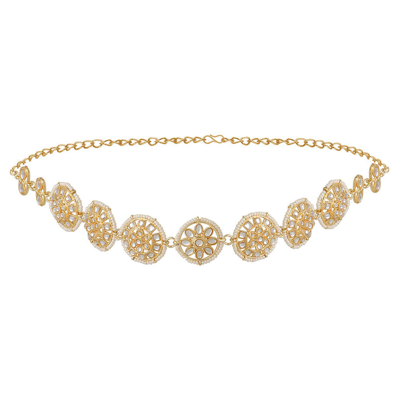 Mahi Gold Tone Kundan Floral Ethnic Head Chain For Women (VMP100102)