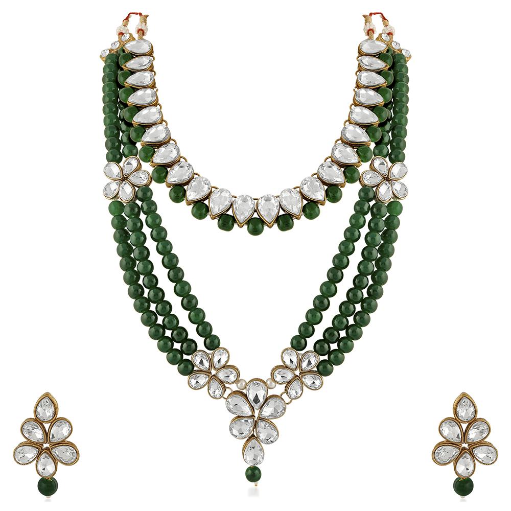 Mahi Traditional Ethnic Jewellery Set with Kundan and Green Beads For Women (VNCJ100216)