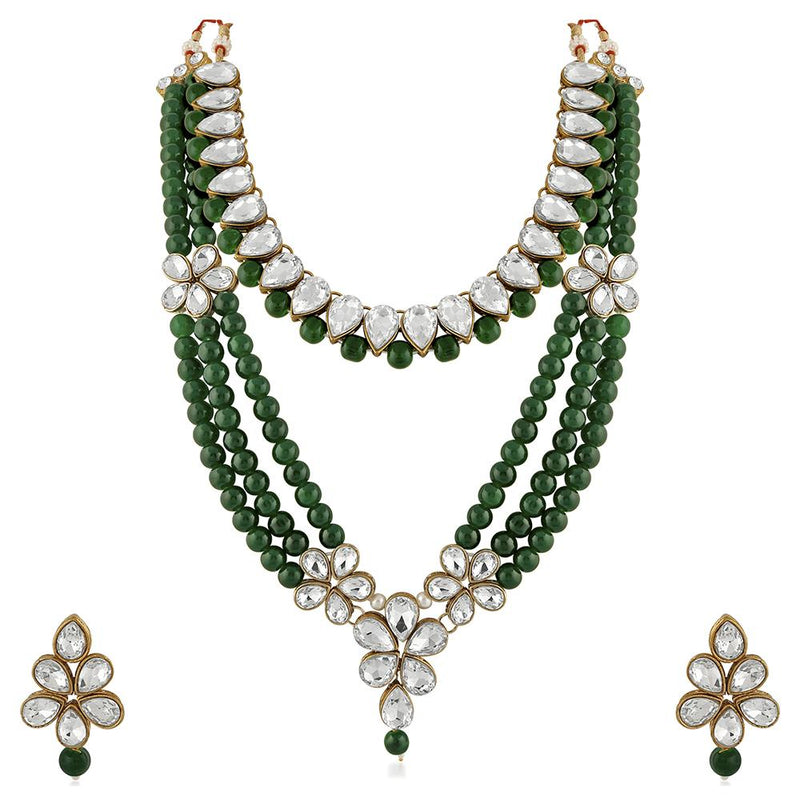 Mahi Traditional Ethnic Jewellery Set with Kundan and Green Beads For Women (VNCJ100216)