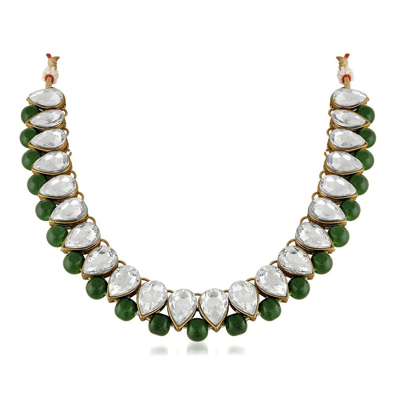 Mahi Traditional Ethnic Jewellery Set with Kundan and Green Beads For Women (VNCJ100216)