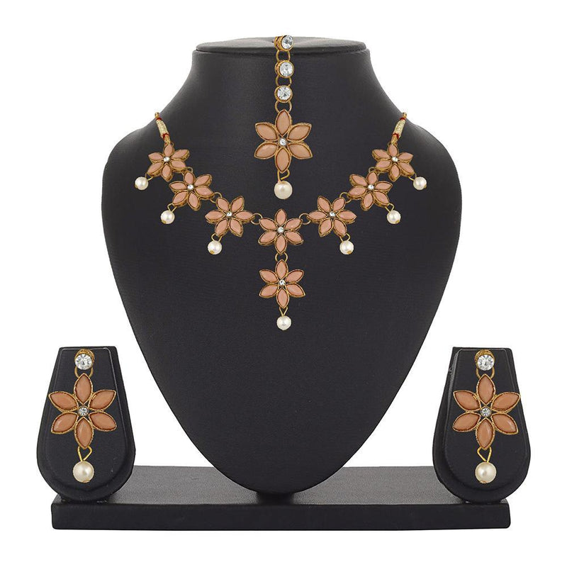 Mahi Floral Design Necklace Set with Kundan and Artifical Pearl for Women (VNCJ100245PNK)
