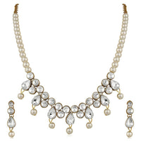 Mahi Traditional Jewellery Kundan and Artificial Pearl Necklace Set with Earrings for Women (VNCJ100246WHT)