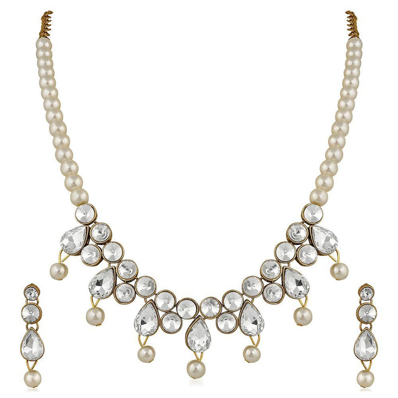 Mahi Traditional Jewellery Kundan and Artificial Pearl Necklace Set with Earrings for Women (VNCJ100246WHT)