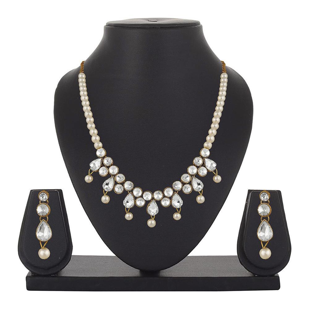 Mahi Traditional Jewellery Kundan and Artificial Pearl Necklace Set with Earrings for Women (VNCJ100246WHT)