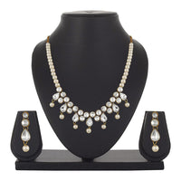 Mahi Traditional Jewellery Kundan and Artificial Pearl Necklace Set with Earrings for Women (VNCJ100246WHT)