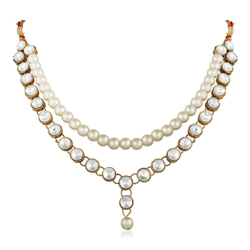 Mahi Traditional Jewellery Kundan and Artificial Pearl Necklace Set with Earrings for Women (VNCJ100247WHT)
