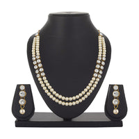 Mahi Traditional Jewellery Kundan and Artificial Pearl Layered Necklace Set with Earrings for Women (VNCJ100249WHT)
