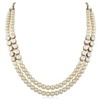 Mahi Traditional Jewellery Kundan and Artificial Pearl Layered Necklace Set with Earrings for Women (VNCJ100249WHT)