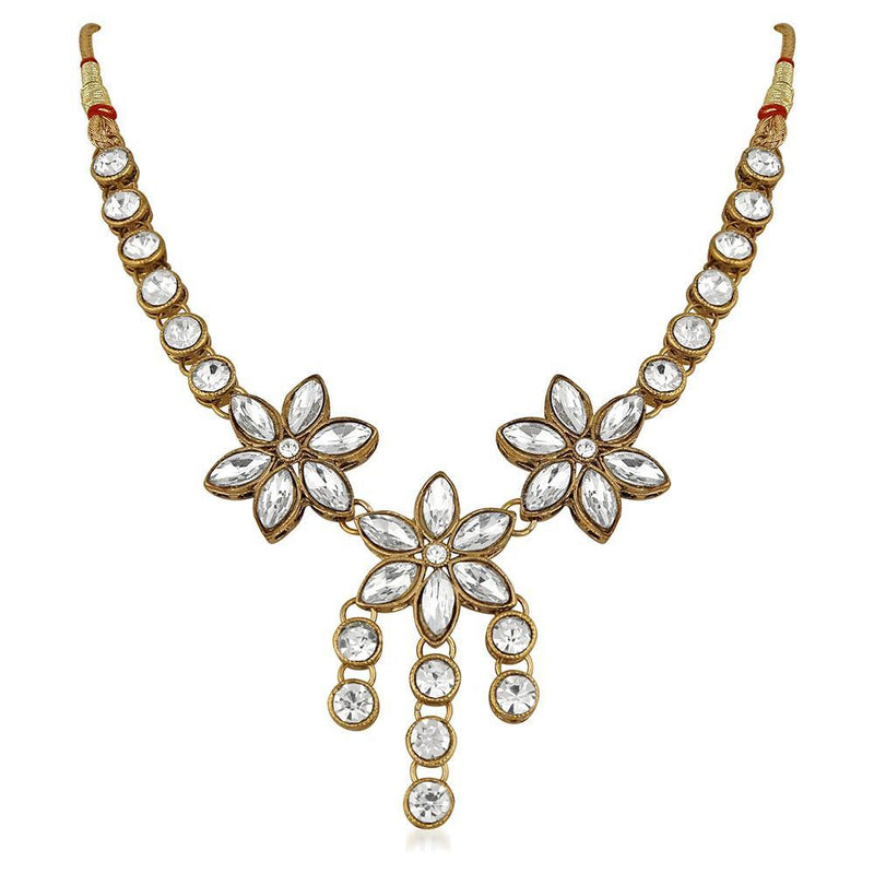 Mahi Traditional Jewellery Kundan and Artificial Pearl Floral Necklace Set with Earrings for Women (VNCJ100252WHT)