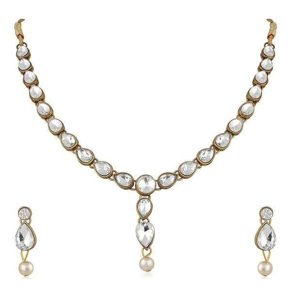 Mahi Traditional Jewellery Kundan and Artificial Pearl Necklace Set with Earrings for Women (VNCJ100253WHT)