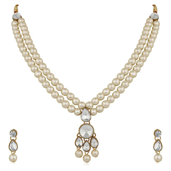 Mahi Traditional Jewellery Kundan and Artificial Pearl Layered Necklace Set with Earrings for Women (VNCJ100254WHT)