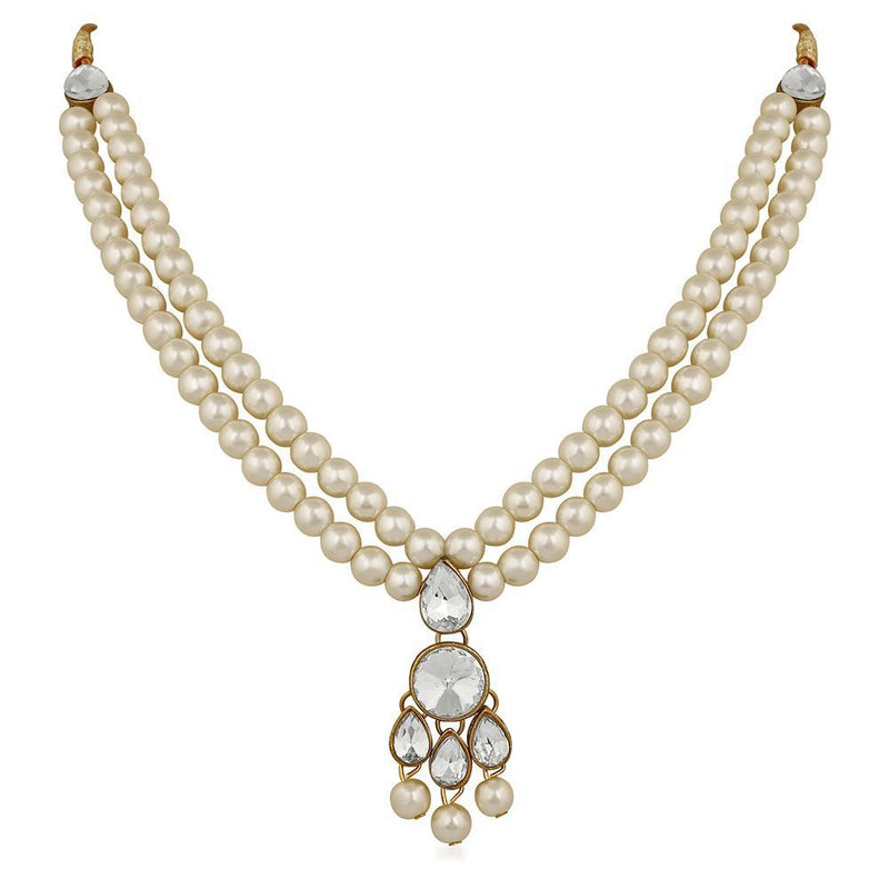 Mahi Traditional Jewellery Kundan and Artificial Pearl Layered Necklace Set with Earrings for Women (VNCJ100254WHT)