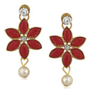 Mahi Red Kundan & Artificial Pearl Traditional Choker Necklace Earring & Maangtikka Set For Women (VNCJ100256RED)