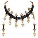 Mahi Traditional Floral Kundan & Black Beads Layered Choker Necklace Jewellery Set for Women (VNCJ100261BLK)