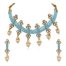 Mahi Traditional Floral Kundan & Blue Beads Layered Choker Necklace Jewellery Set for Women (VNCJ100261BLU)