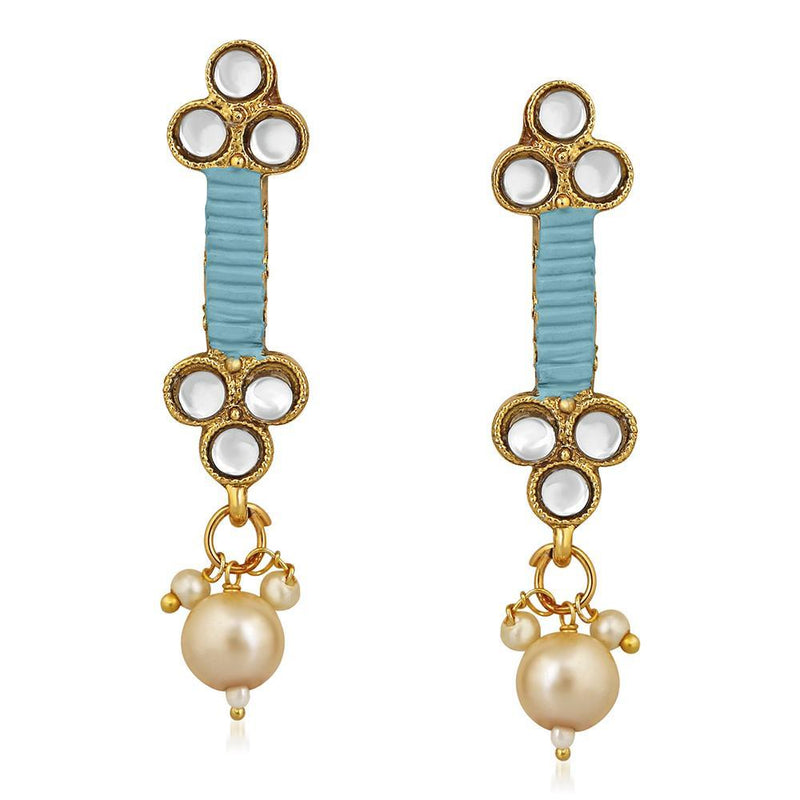 Mahi Traditional Floral Kundan & Blue Beads Layered Choker Necklace Jewellery Set for Women (VNCJ100261BLU)