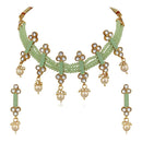 Mahi Traditional Floral Kundan & Green Beads Layered Choker Necklace Jewellery Set for Women (VNCJ100261GRN)