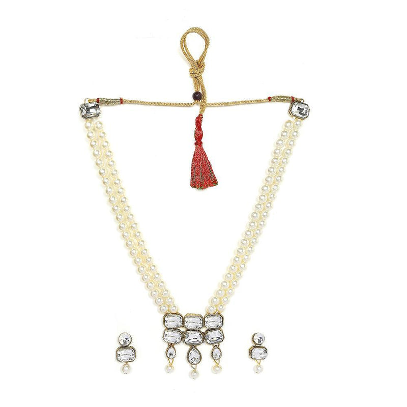 Mahi Traditional Kundan Studded Artificial Pearl Necklace Jewellery Set with Earrings For Women (VNCJ100262)