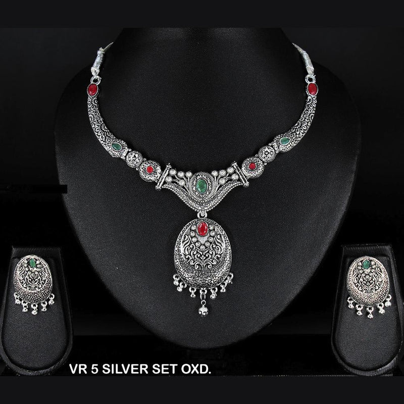 Mahavir Oxidised Plated Choker Necklace Set - VR 5 SILVER SET OXD
