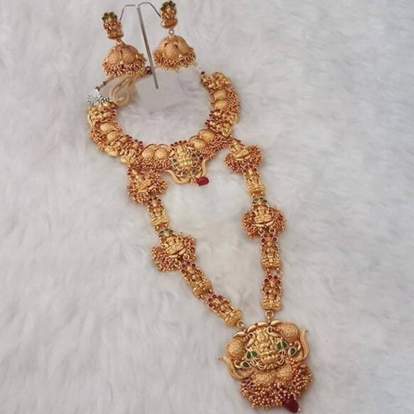 Bhavi Green Stone Double Copper Necklace Set