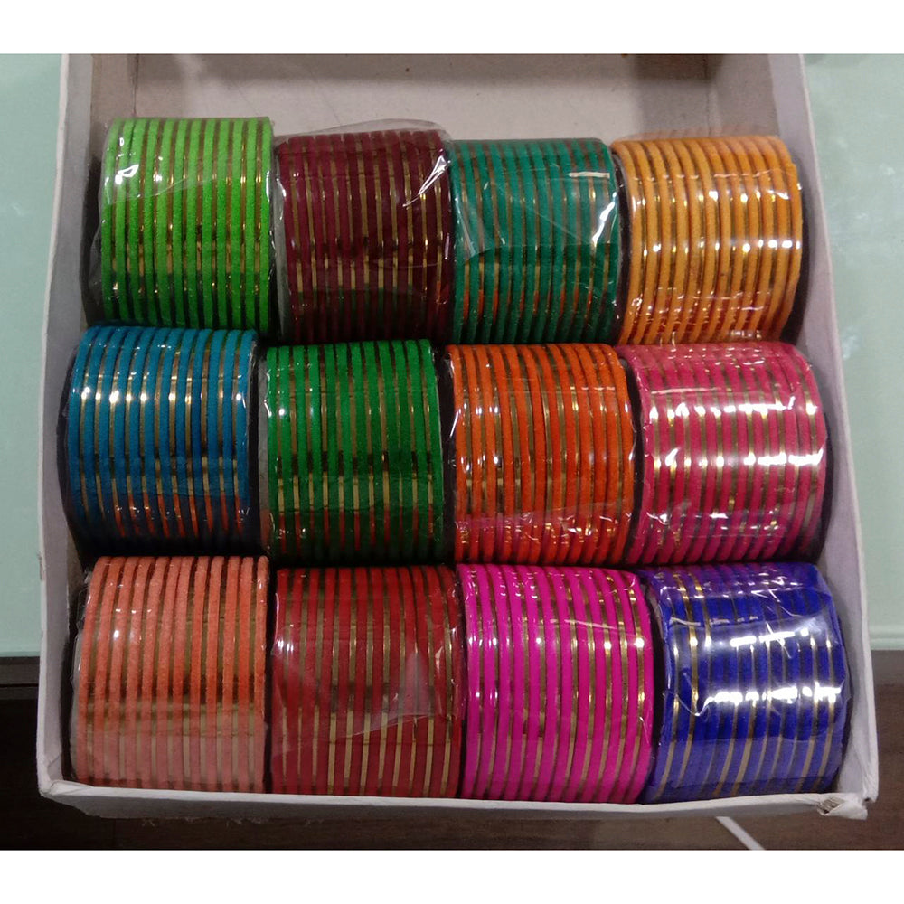 Shree Asha Bangles Pack Of 12 Velvet & Gold Plated Metal 12 Color bangles Set