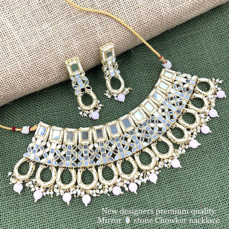 Sai Fashion Gold Plated Beads & Pearl Mirror Necklace Set