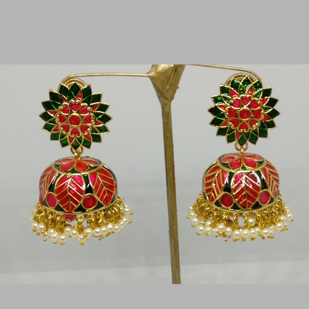 Midas Touch Gold Plated Meenakari Jhumki Earrings