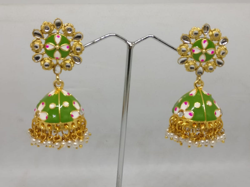Midas Touch Gold Plated Meenakari And Pearl Jhumki Earrings - Z0127