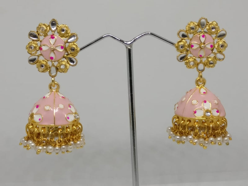 Midas Touch Gold Plated Meenakari And Pearl Jhumki Earrings - Z0127