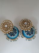 Midas Touch Gold Plated Blue Meenakari And Kundan Jhumki Earrings