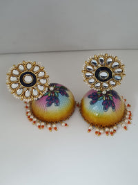 Midas Touch Gold Plated Multi Meenakari And Kundan Jhumki Earrings