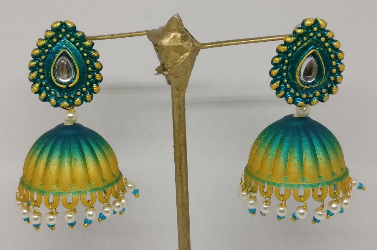 Midas Touch Gold Plated Meenakari And Kundan Jhumki Earrings