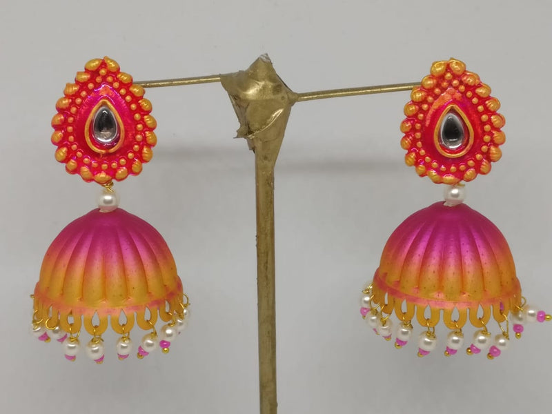 Midas Touch Gold Plated Meenakari And Kundan Jhumki Earrings