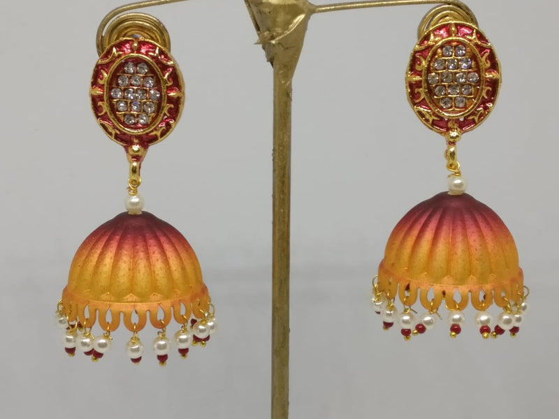 Midas Touch Gold Plated Meenakari And Kundan Jhumki Earrings