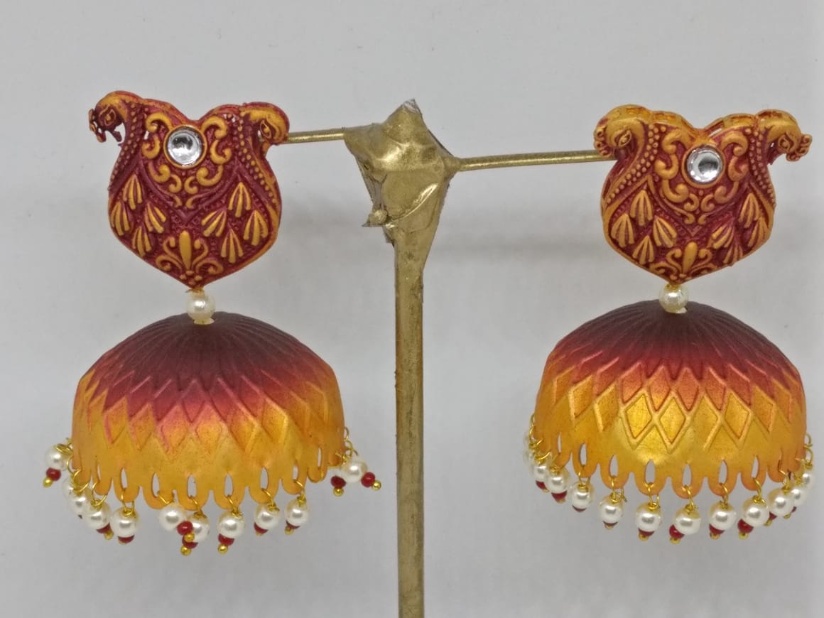 Midas Touch Gold Plated Meenakari And Kundan Jhumki Earrings