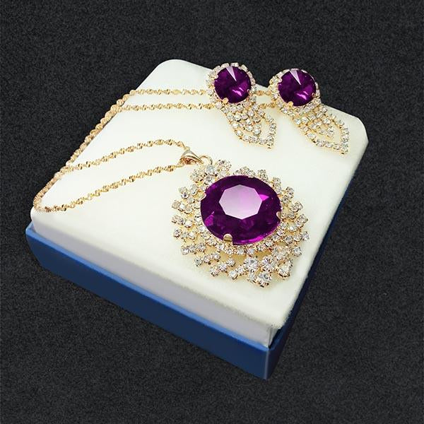 Kriaa Purple Austrian Stone Gold Plated Pendant Set - 1202814