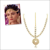 Soha Fashion Gold Plated White Austrian Stone Maang Tikka - 1502509A