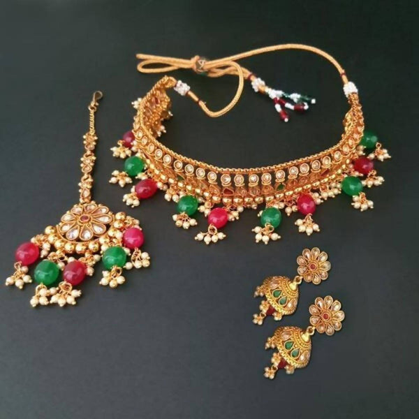 Real Creation AD Stone Copper Necklace Set With Maang Tikka