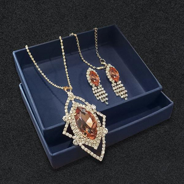 Kriaa Brown Austrian Stone Gold Plated Pendant Set - 1202823