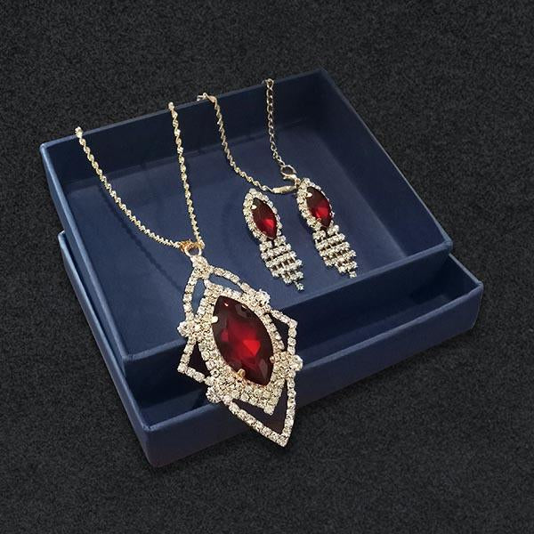 Kriaa Red Austrian Stone Gold plated Pendant Set - 1202820