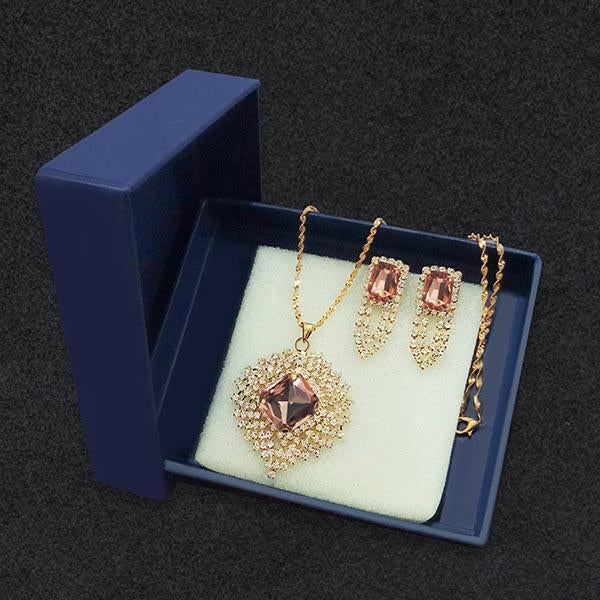 Kriaa Brown Austrian Stone Gold Plated Pendant Set - 1202828