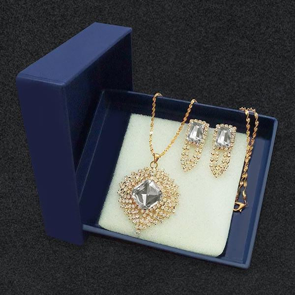 Kriaa White Austrian Stone Gold Plated Pendant Set - 1202825